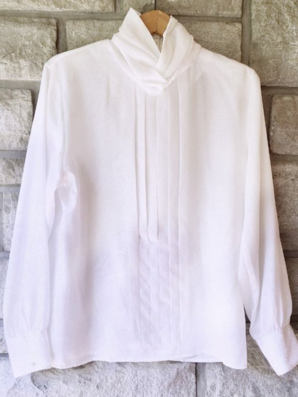 Vintage White Mock Neck Secretary Button Up Blouse